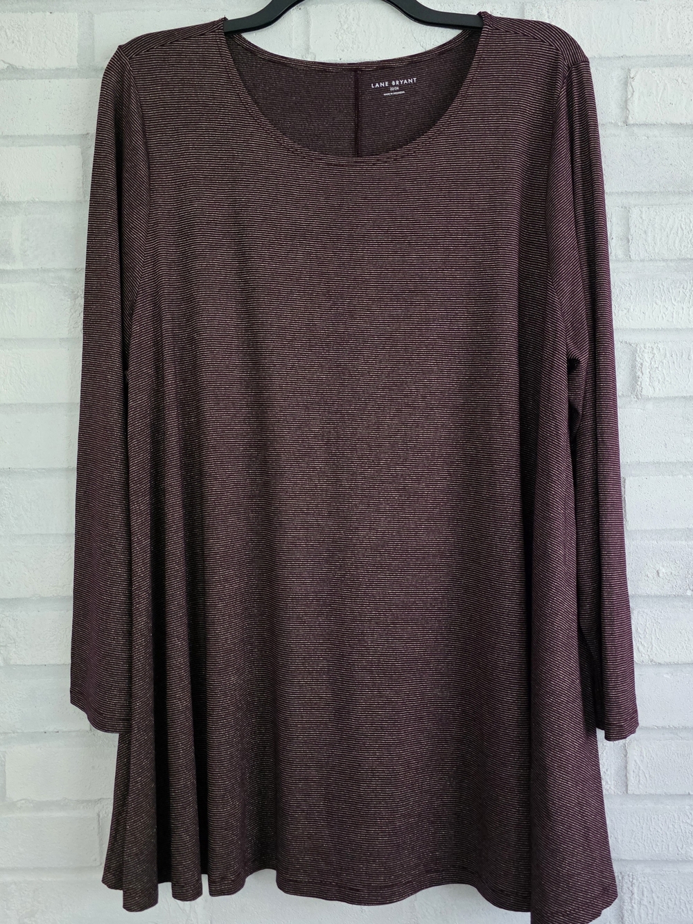 Lane Bryant Plum-Burgundy Long Sleeve Swing Top 22/24 All Occasion NWT Striped